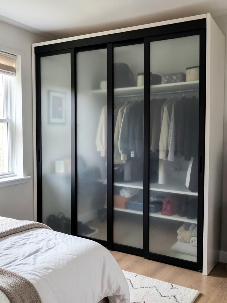 Tinted glass sliding wardrobe doors fitted in an apartment bedroom in Cardiff Bay