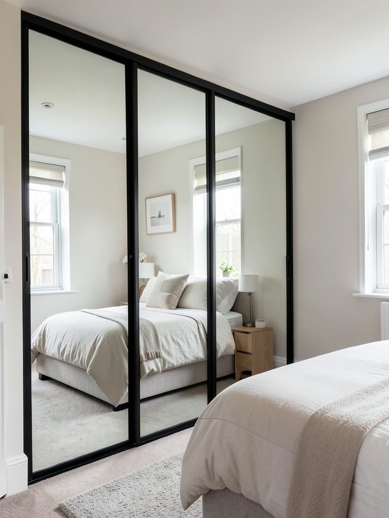 Mirror sliding wardrobe doors fitted in a box room in Canton, Cardiff