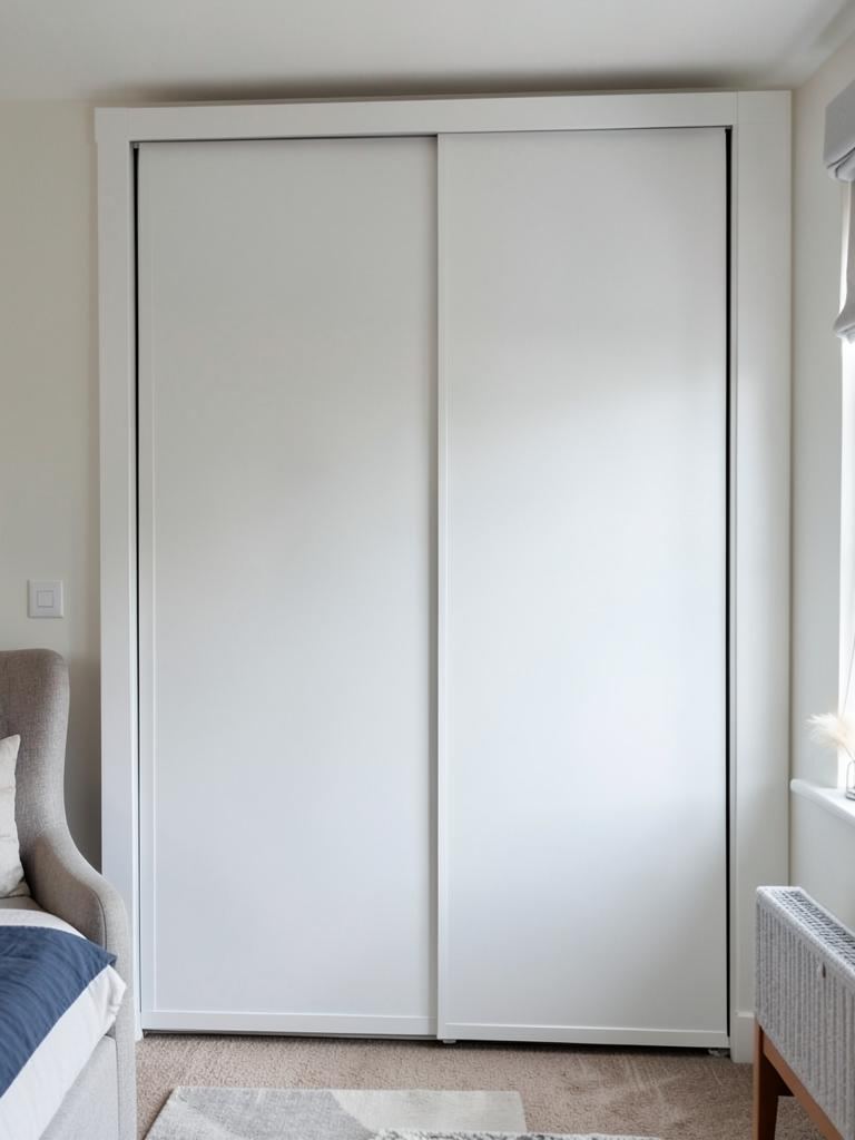 Fitted sliding wardrobes built beside a chimney breast in Trallwn, Pontypridd