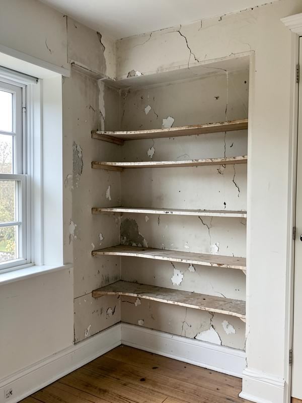 Bedroom chimney alcove in Taffs Well before oak effect sliding wardrobes were fitted