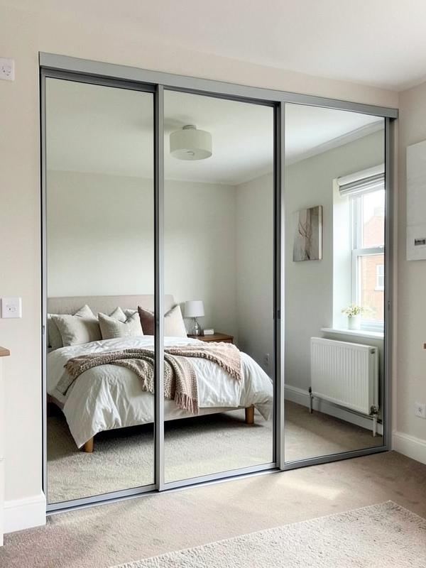 Bedroom wall fitted with mirrored sliding wardrobe doors by SP Mirror Wardrobes