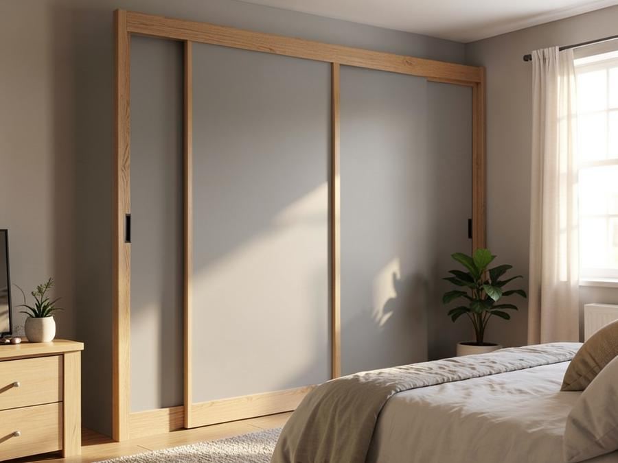 Solid panel sliding wardrobe doors in a soft matt finish