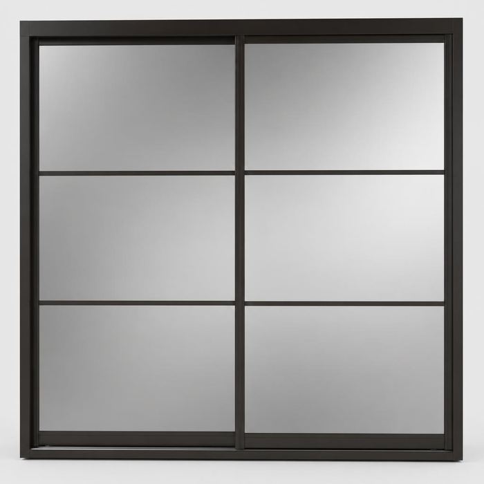 Mirror panels set within a dark framed sliding wardrobe door sample