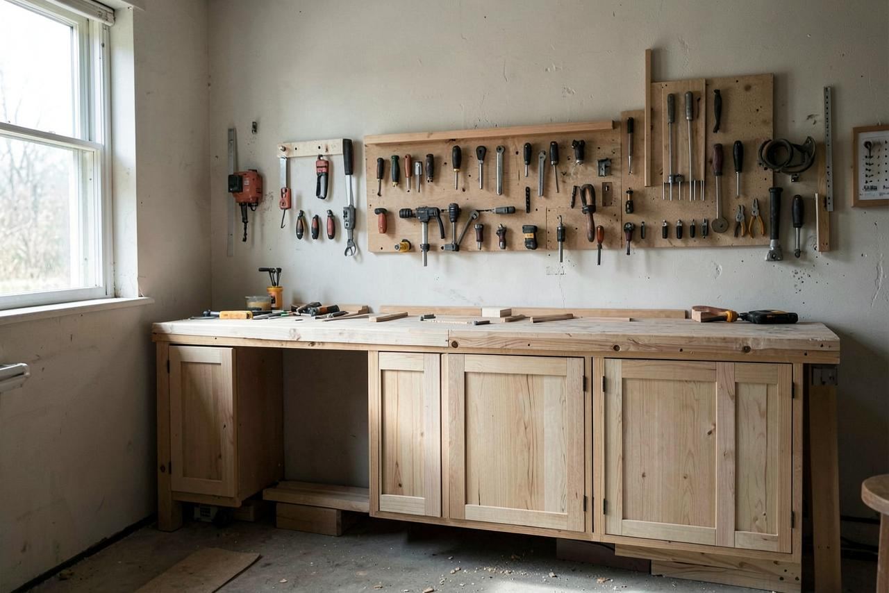The SP Mirror Wardrobes joinery workshop in Cilfynydd, Pontypridd, with wardrobe doors on the bench